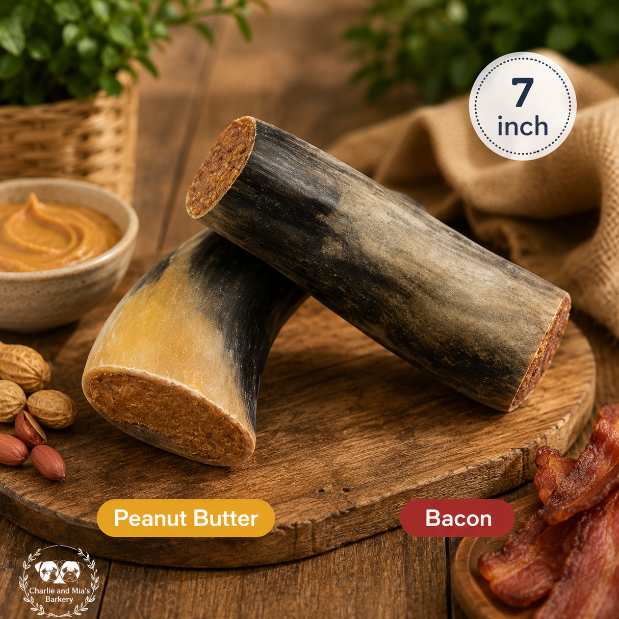 Filled Cow Horns (7”) – Peanut Butter or Bacon