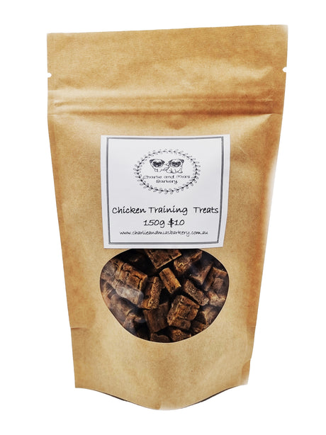 A packet of Charlie and Mia's Barkery’s Chicken Training Treats