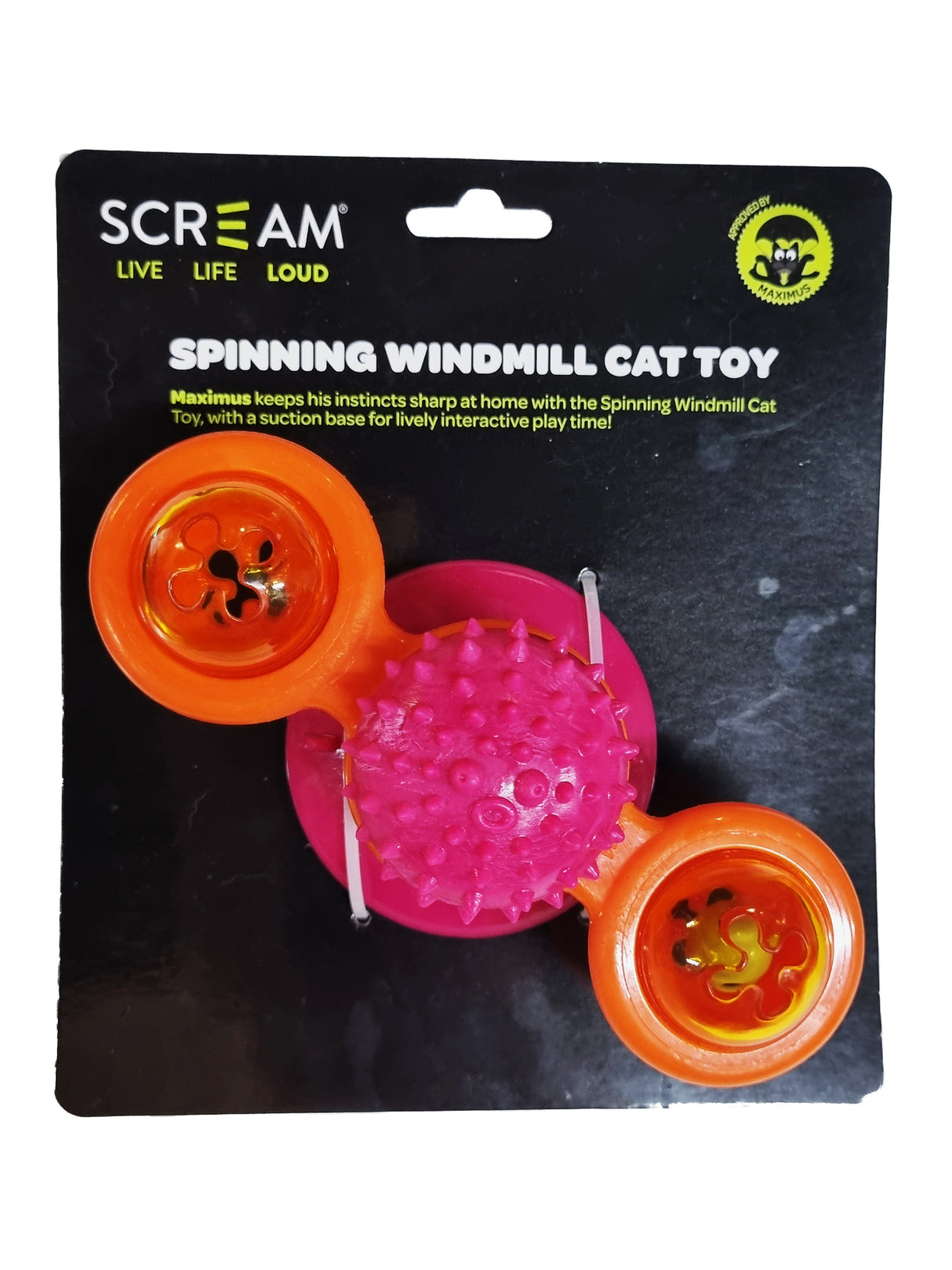 SCREAM Spinning Windmill Cat Toy, now available at Charlie and Mia's Barkery