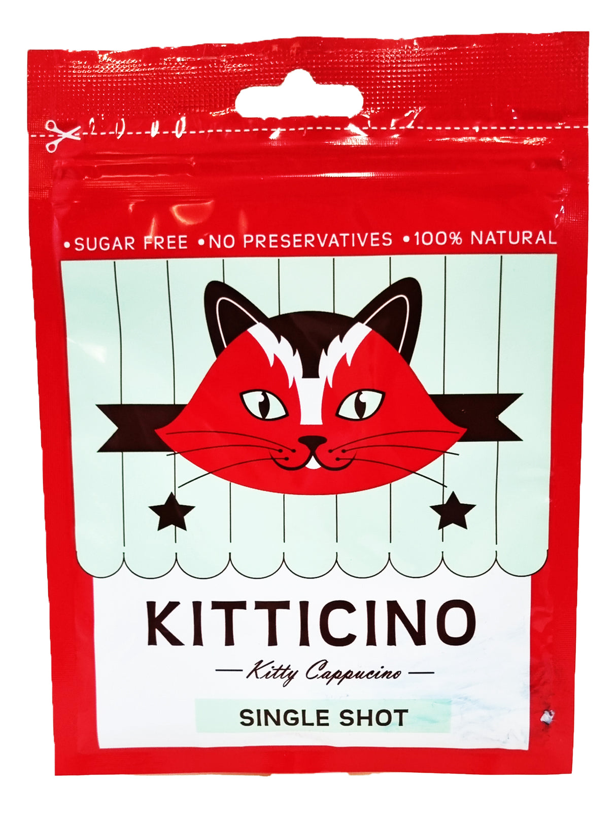 A packet of Kitticino drink sachet, available at Charlie and Mia's Barkery