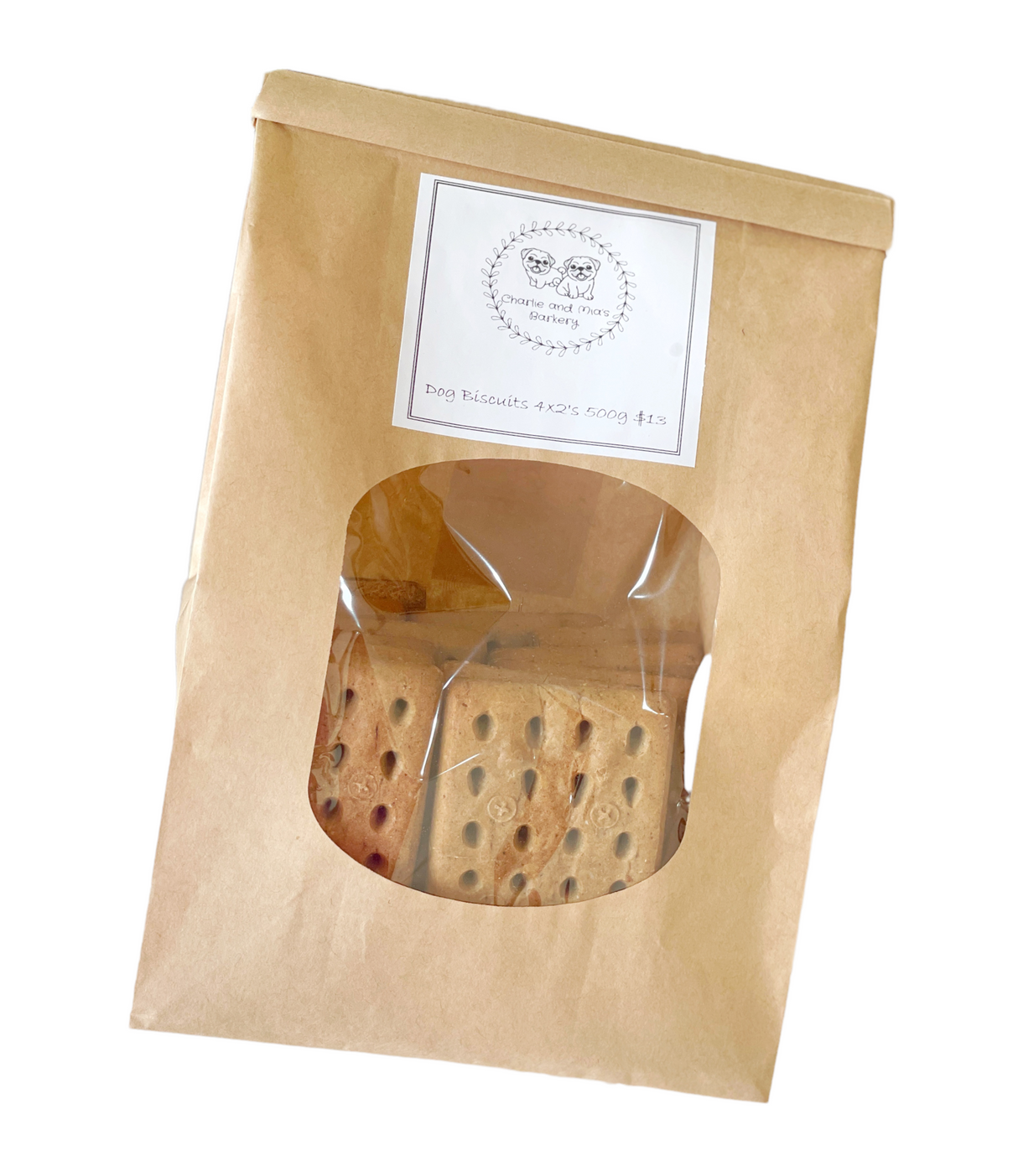 Homemade dog biscuits, available at Charlie and Mia's Barkery